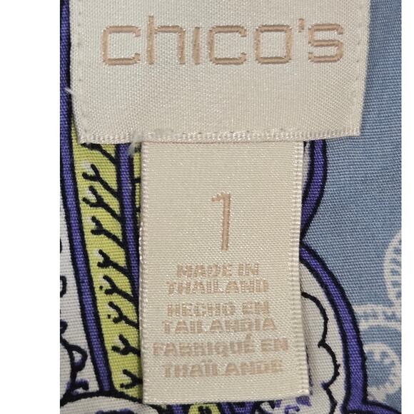 Chico's‎ Button-Up Blouse Size 1 Medium Paisley Print 100% Cotton Long Sleeve - Picture 6 of 7